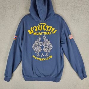 Kill Crew Hoodie Mens L Blue Muay Thai Fighters Club Tiger Graphic Pullover Gym